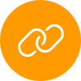 A yellow circle with an orange background and white link in the middle.